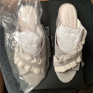 Kenneth Cole Women's Cream Ruffle Slide Hill Sandals. 400